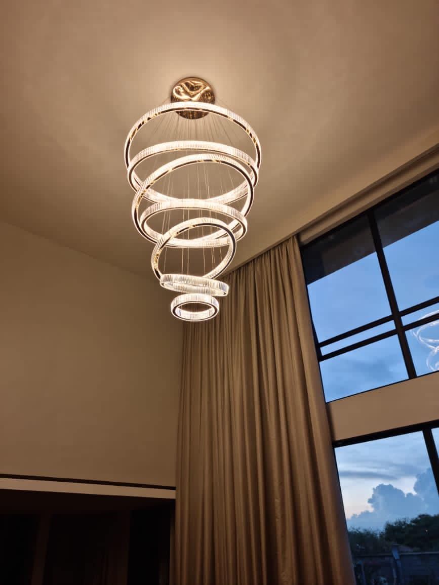 Modern Front Entryway Chandelier 3 / 4 / 5 / 6 / 7 Rings Crystal Gold / Chrome Finish Ceiling Lamp