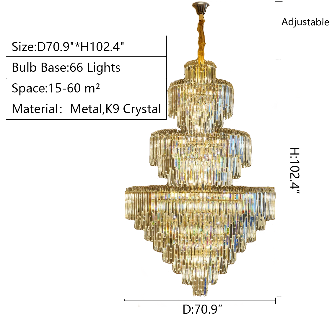 Luxury 3-Layer Round Crystal Chandelier with K9 Crystal and Metal Finish for Living Room and Foyer