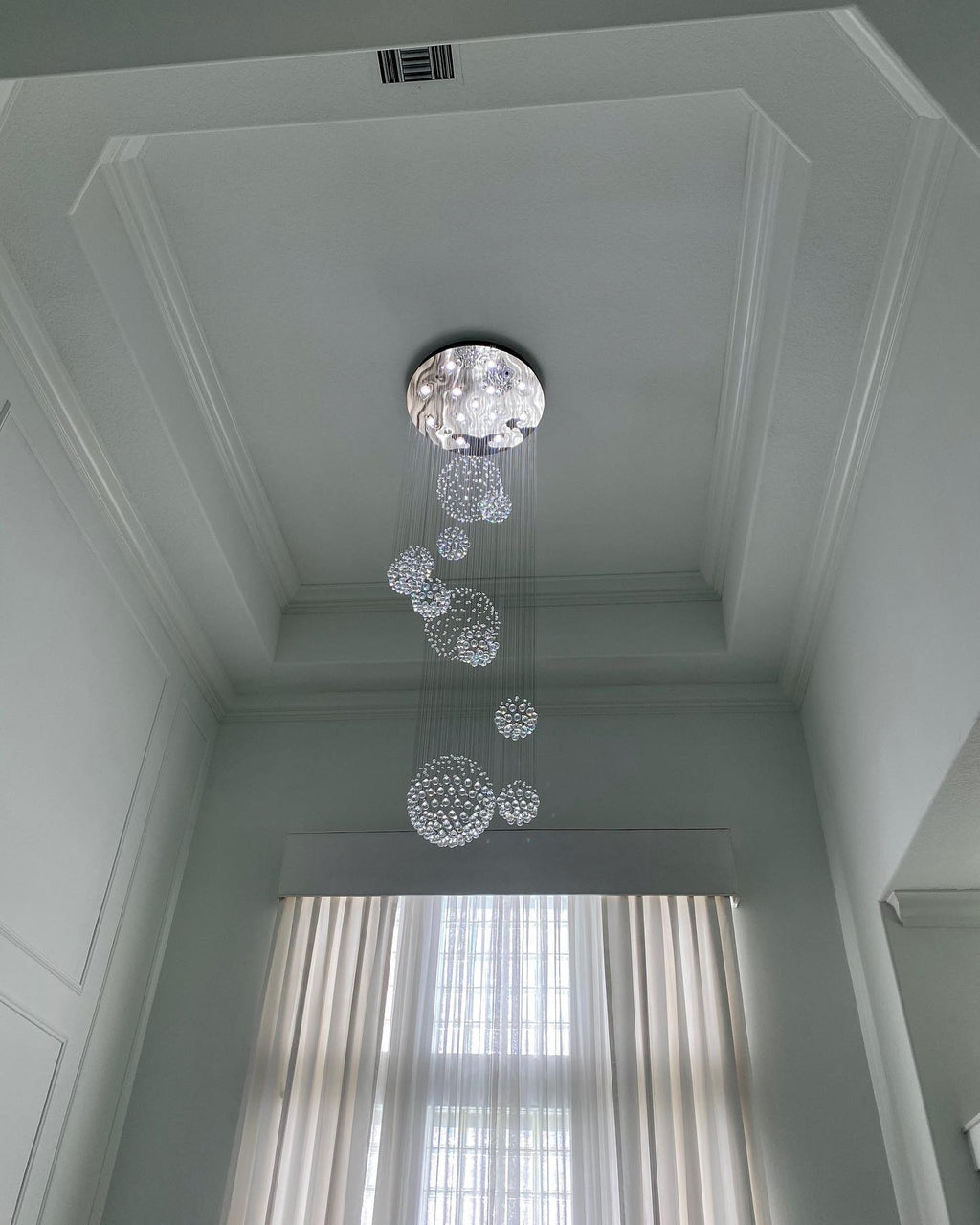 K9 Crystal Raindrop Globe Spiral Chandelier for Entryway and Staircase