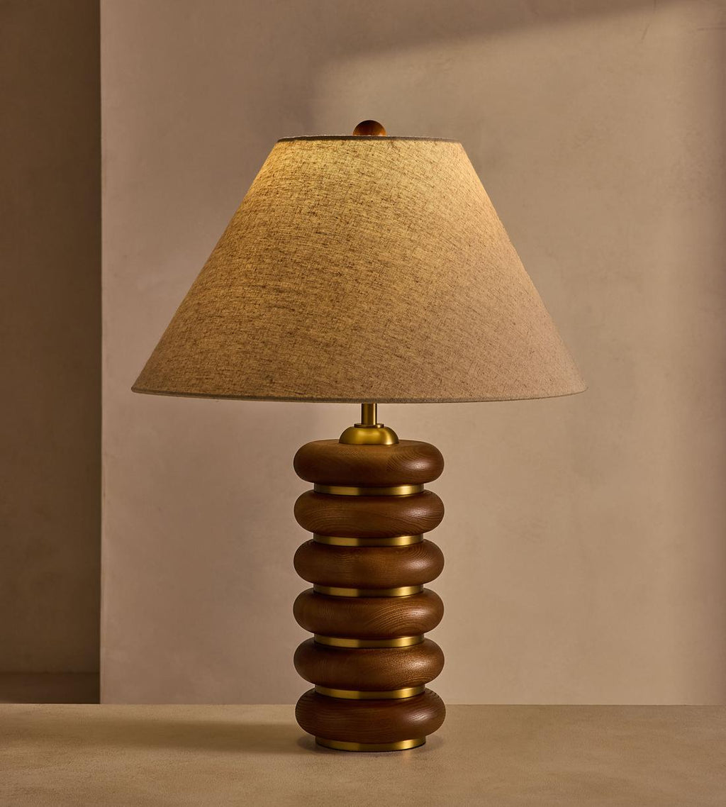 Oak Base Table Lamp with Antiqued Brass - Erhaus product image 3