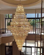 Extra Large Plaza Hall Multi-Tier Crystal Chandelier Foyer Living Room Staircase Ceiling Lighting in Chrome /