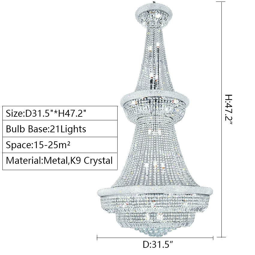 Silver / Chrome Extra Large Crystal Chandelier Foyer Entryway Long Ceiling Lighting for Staircase
