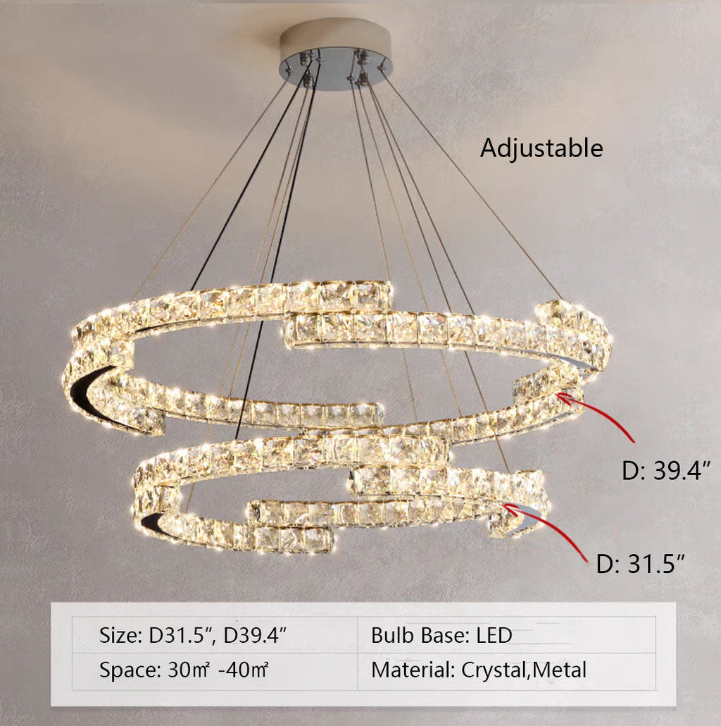 Modern Luxury Crystal Pendant Irregular Rings Chandelier Suit for Living / dining Room / bedroom