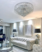 Extra Large Multi-Tier Round Flush Mount Crystal Rods Chandelier for Living Room