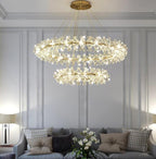 Round Wheel Frozen Ice Crystal Chandelier Light with K9 Crystals for Living Room Dining Hall