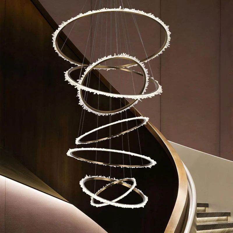 Rose Rock Crystal Multi-Rings Chandelier Modern Chandelier Staircase