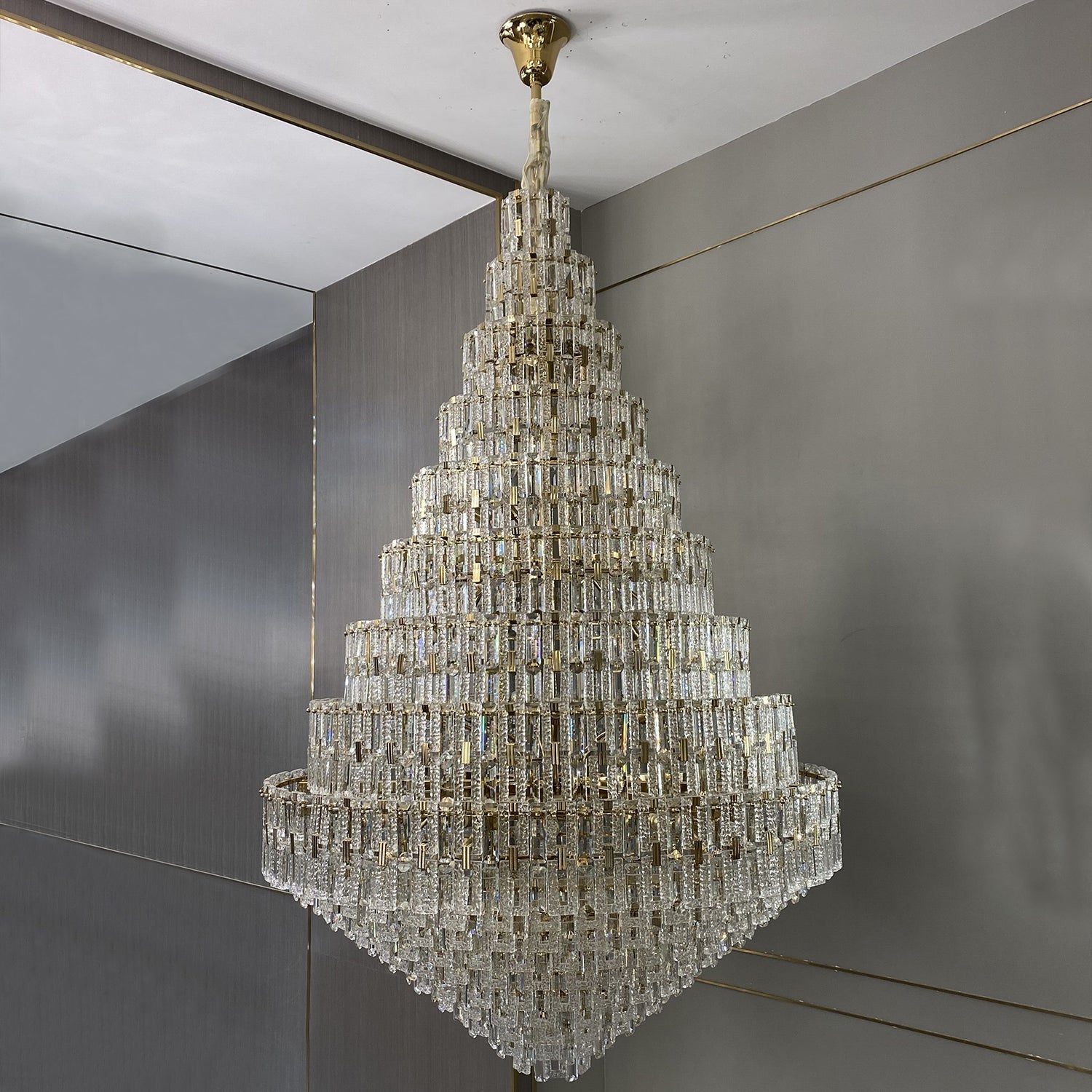 Oversized Multi-Layers Honeycomb Luxury Crystal Chandelier in Gold Finish for Big