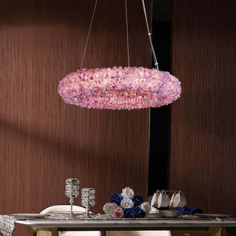 Derek Modern Pink Crystal Cluster Round Chandelier