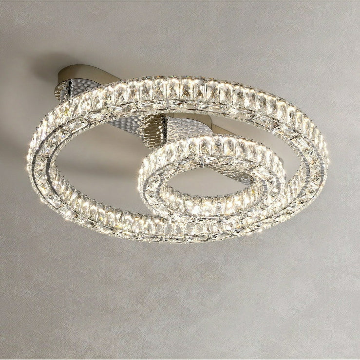 2 / 3 Rings Flush Mount Living Room Chandelier Crystal Bedroom Ceiling Light