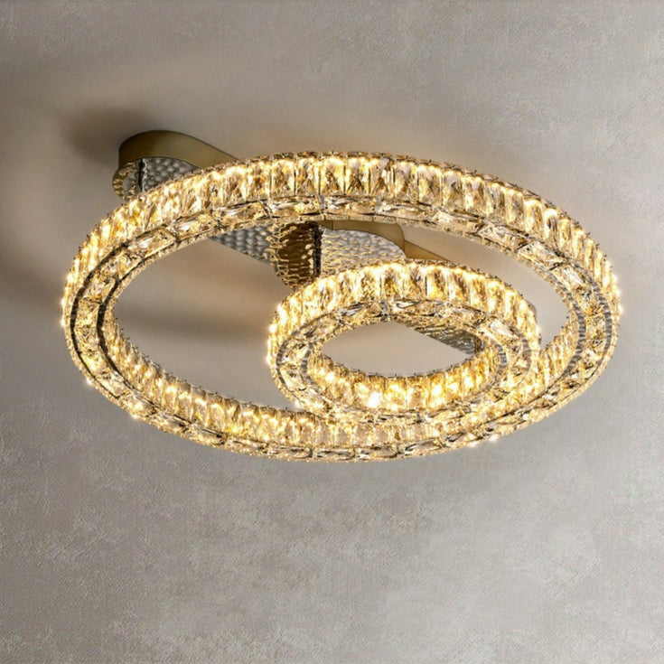 2 / 3 Rings Flush Mount Living Room Chandelier Crystal Bedroom Ceiling Light