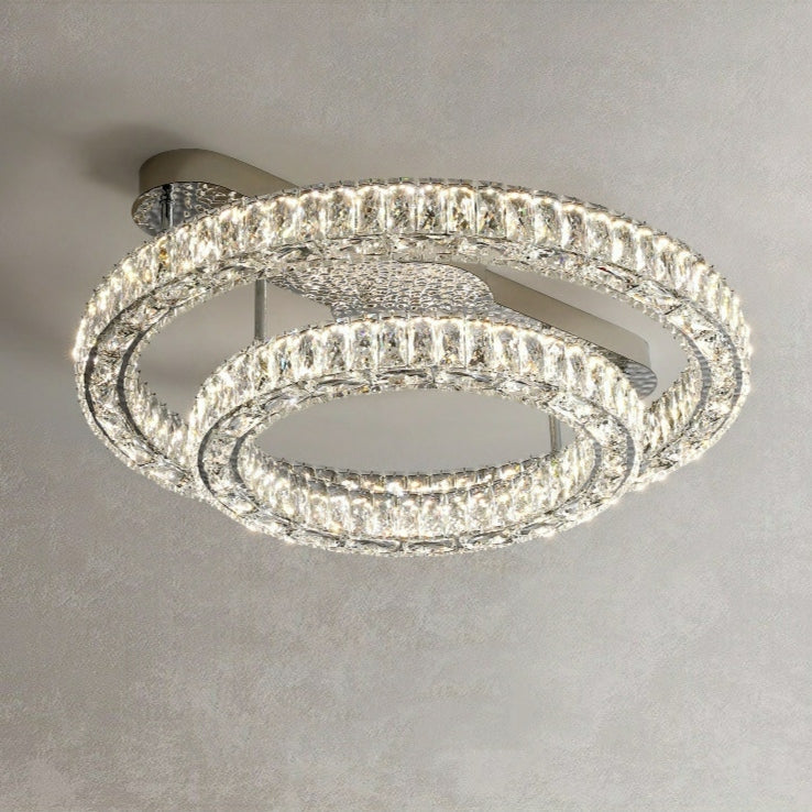 2 / 3 Rings Flush Mount Living Room Chandelier Crystal Bedroom Ceiling Light