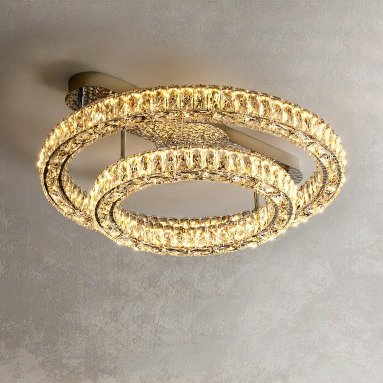2 / 3 Rings Flush Mount Living Room Chandelier Crystal Bedroom Ceiling Light