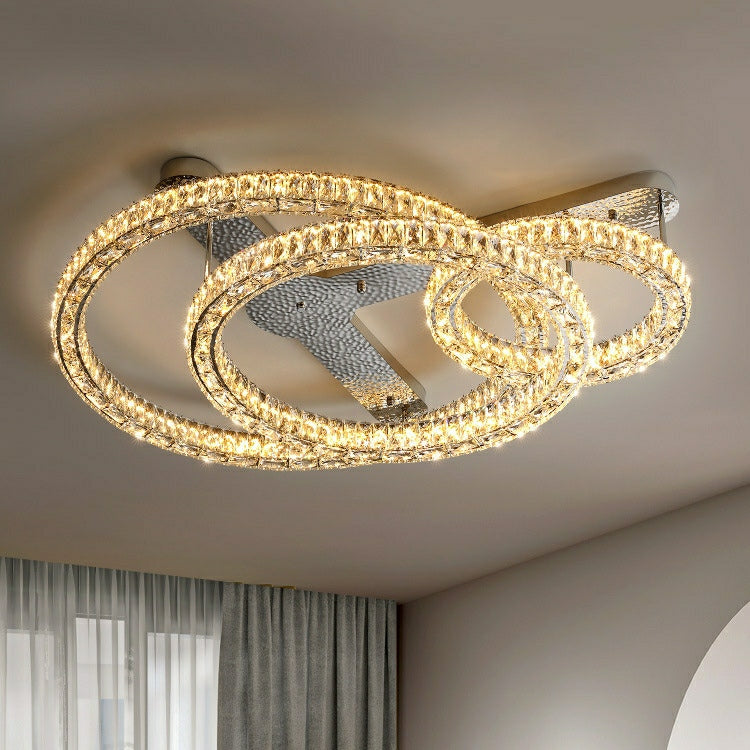 2 / 3 Rings Flush Mount Living Room Chandelier Crystal Bedroom Ceiling Light