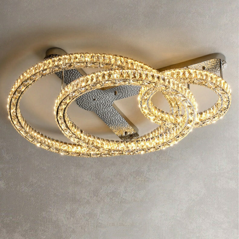 2 / 3 Rings Flush Mount Living Room Chandelier Crystal Bedroom Ceiling Light