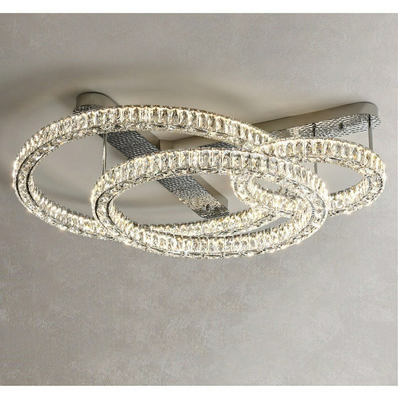 2 / 3 Rings Flush Mount Living Room Chandelier Crystal Bedroom Ceiling Light