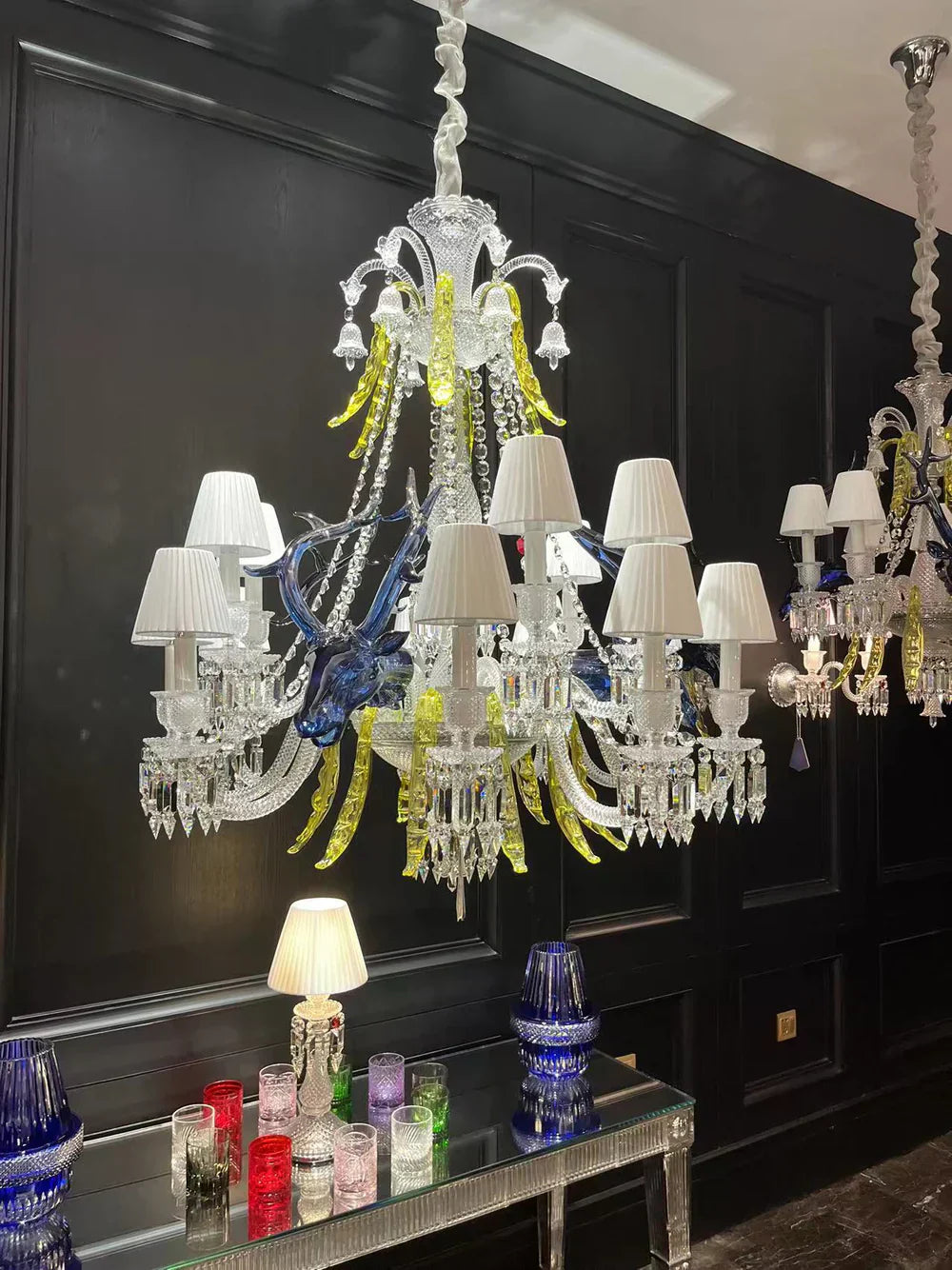 Maria Classic Colorful Candle Branch Blue Deer Crystal Chandelier for Living Room / dining Room