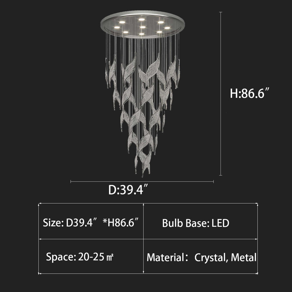 Modern Light Luxury Multi-Layered Openwork Leaf Crystal Chandelier for Living Room / Staircase / duplex