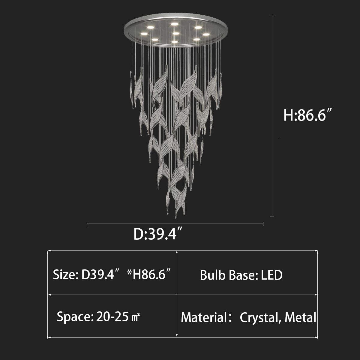 Modern Light Luxury Multi-Layered Openwork Leaf Crystal Chandelier for Living Room / Staircase / duplex