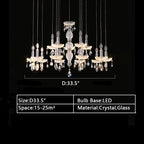 French Romantic Crystal and Glass Candle Chandelier Pendant Light with Metal Finish for Living Room Dining