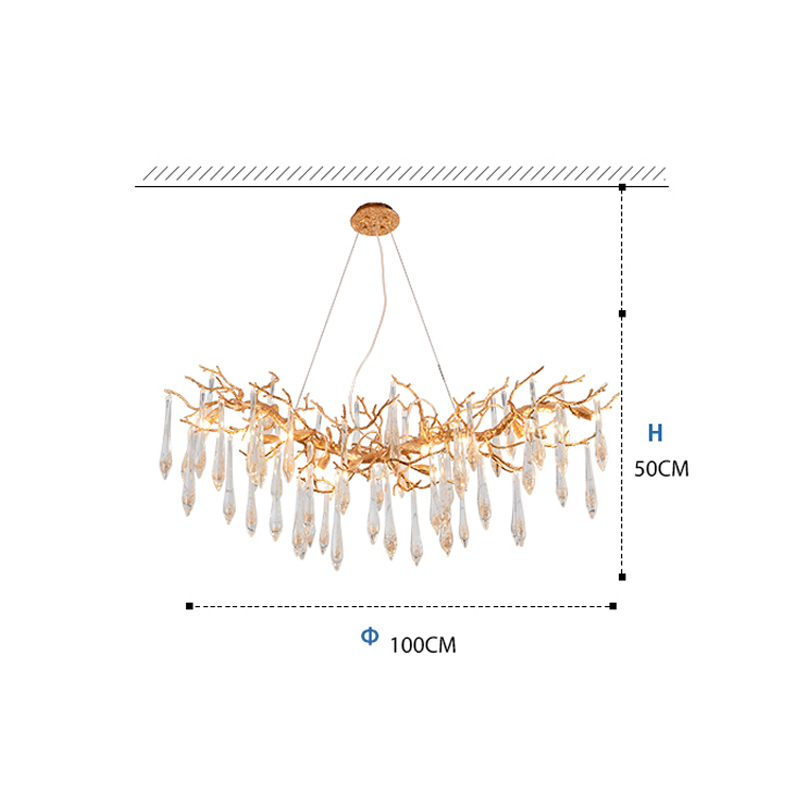 Agnes Raindrop Brass Branch Crystal Chandelier for Dining Room