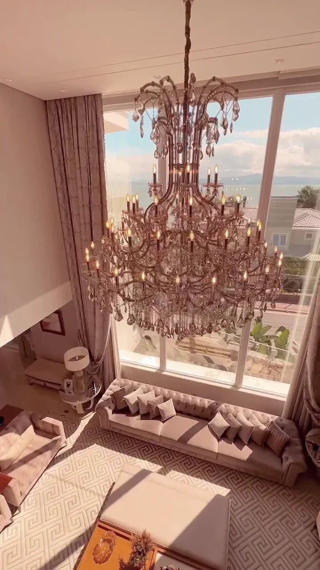 Luxury Multi-Layer Tiered Candle Crystal Chandelier with Gold / silver Metal Finish