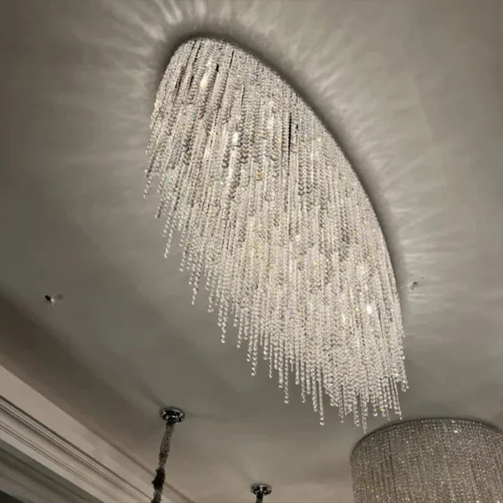 Modern Luxury Tassel Flush Mount Oval / round Crystal Chandelier Set for Living Room / bedroom / dining Room