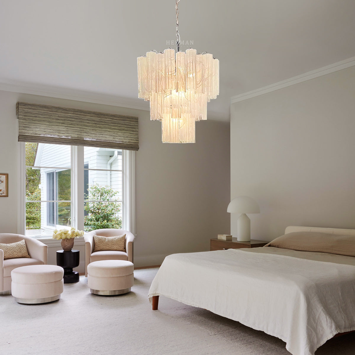 Murano Glass Chandelier – 48 Tubes – Alabaster White