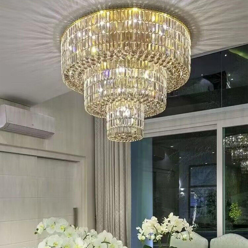 Extra Large Gold Flush Mount Crystal Light Round 3-Layers Decorative Living Room / dining Room Light