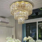 Extra Large Gold Flush Mount Crystal Light Round 3-Layers Decorative Living Room / dining Room Light