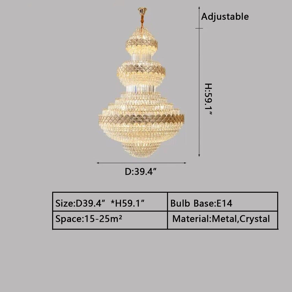 Extra Large Multi-Layers Gold Luxury Crystal Chandelier Modern Empire Decorative Crystal Light for Living Room