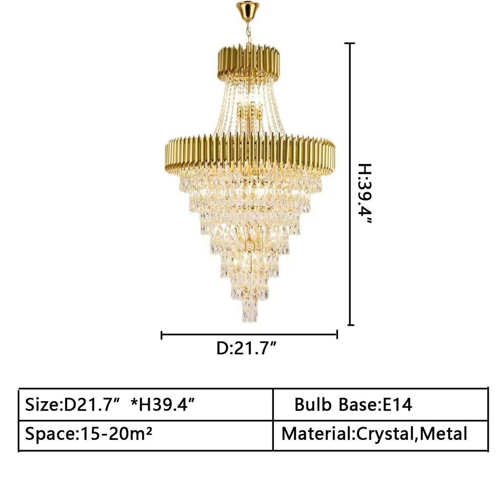 Extra Large Modern Spiral Multi-Layer Crystal Chandelier with Gold or Black Finish, High-Quality Materials for