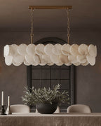 Rectangular Alabaster Chandelier Dia 100 / 120 with Round Shell Piece String Ceiling for Dining Room
