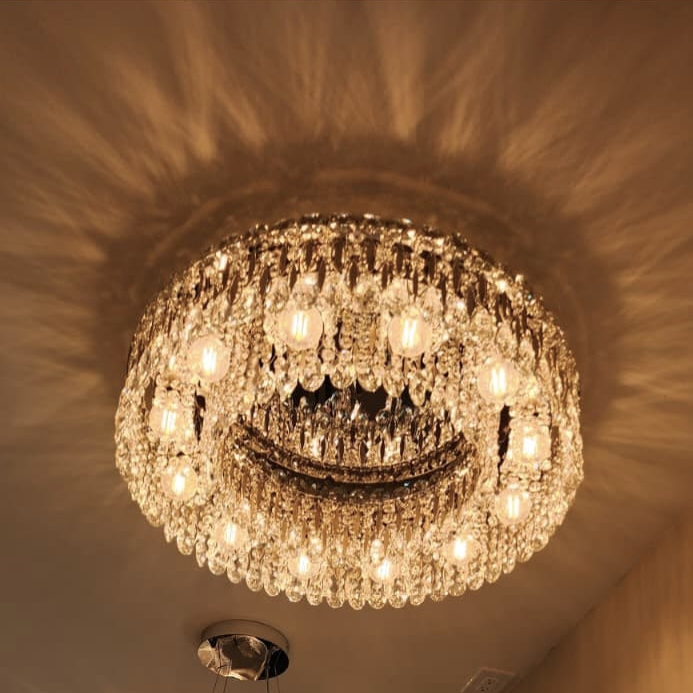 Light Luxury Crystal Beads Drum Collection Flush Mounted / rectangle / round Chandelier