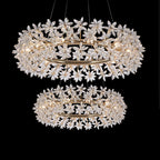 Modern Art Round Crystal Flower Chandelier with Gold Finish for Bedroom and Living Room