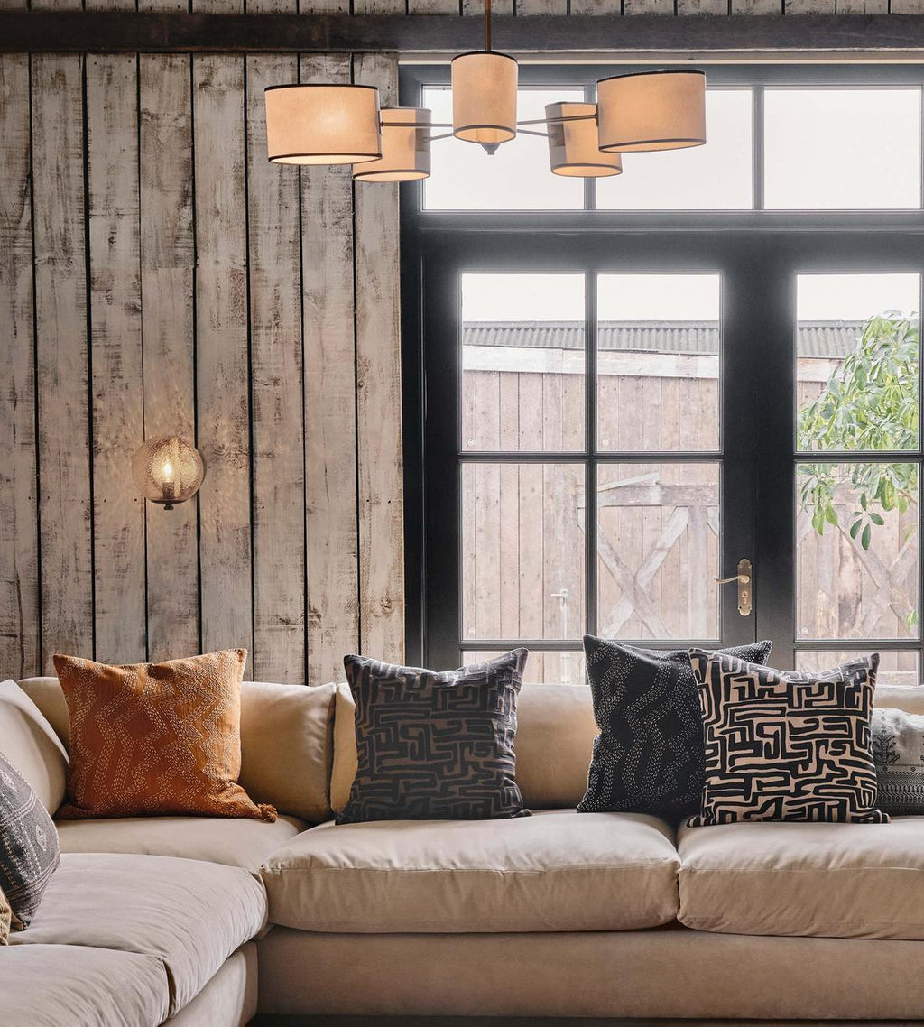 Antiqued Brass Chandelier with Linen Shades - Erhaus product image 2