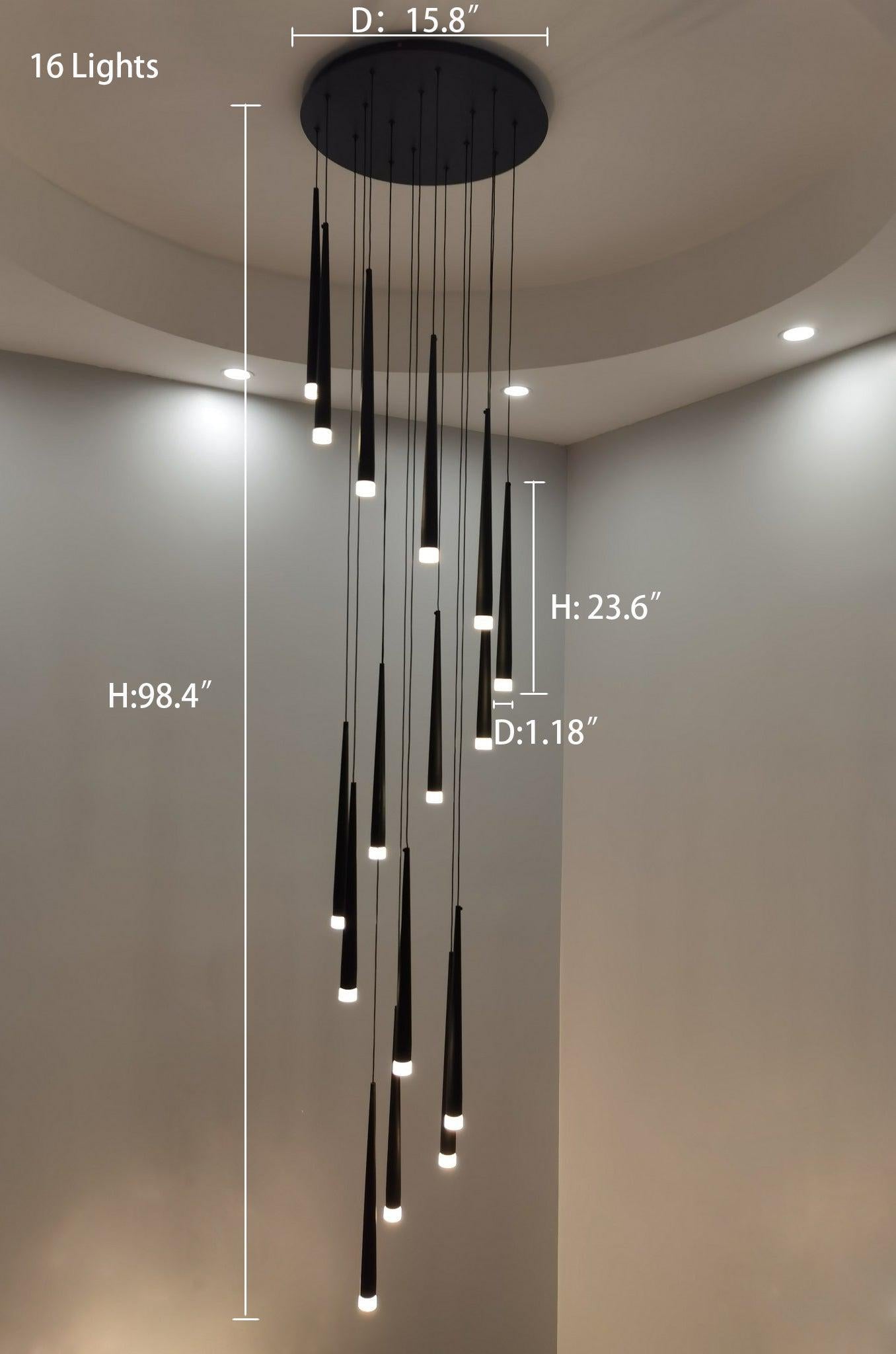 Minimalism Foyer Staircase Chandelier Ceiling Pendant Lighting for Living Room Entryway in Gold / Black Finish