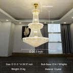 Luxury French Empire Chandelier for Villa Hall Ceiling Three-Layers Crystal Light for Hotel Lobby