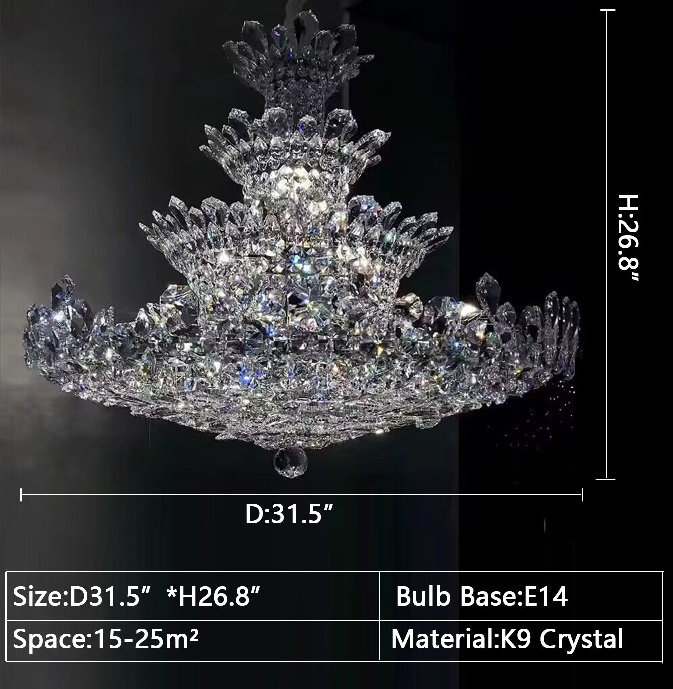 Luxury Empire-Shaped Floral Crystal Chandelier with K9 Crystal Finish for Foyer and Living Room