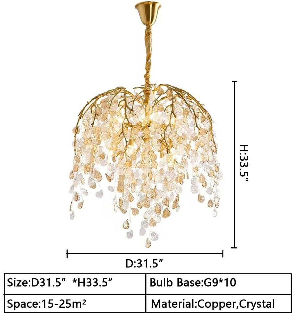 Modern Luxury Metal and Glass Leaf Branch Chandelier for Living, Dining, Bedroom