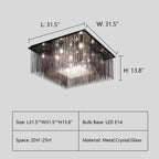 Modern Black Glass Tassel Crystal Pendant Flush Mount Chandelier for Living Room / bedroom / study