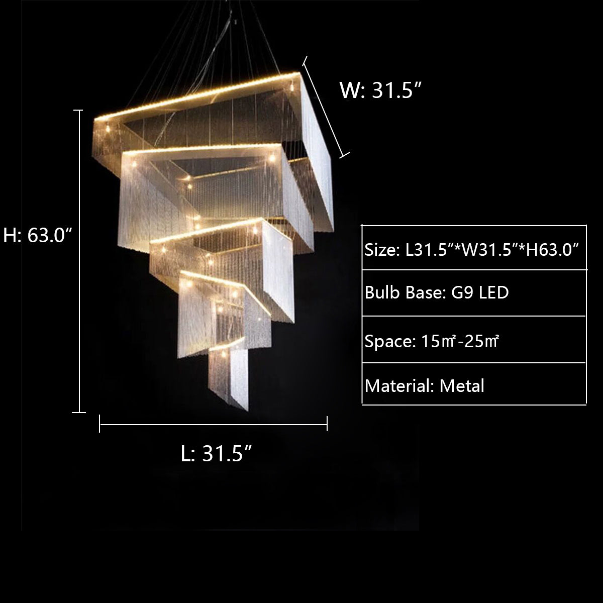 Extra Large Art Multi-Tier Aluminum Chain Tassel Chandelier for High-Ceiling Room