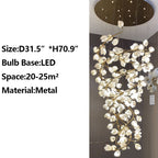 Spiral Pure White Magnolia Chandelier with Golden Branches for Staircase / high-Ceiling Space / foyer / Duplex