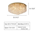 Oversize Stainless Steel Flush Mount Crystal Chandelier with Tiered Design for Living Room Bedroom