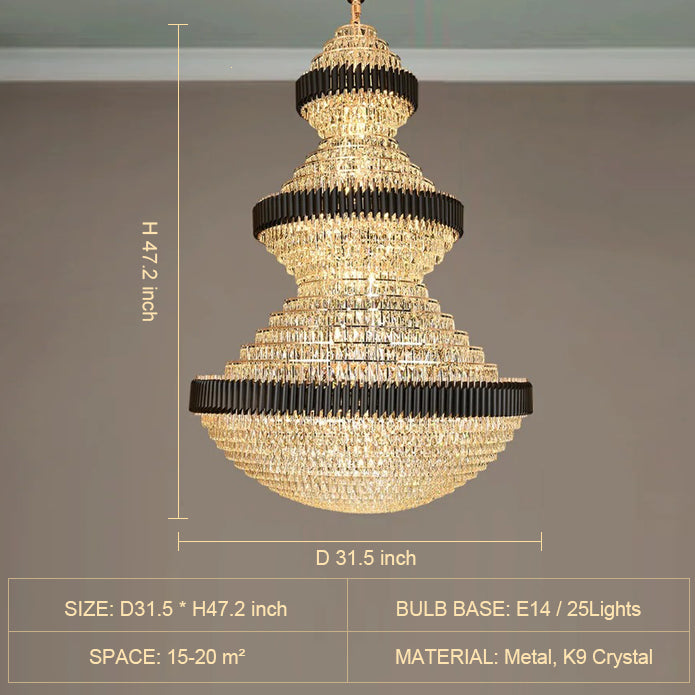 Modern Black Iron Crystal Chandelier for Foyer Staircase Luxurious Design Ceiling Light