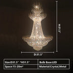 Empire Extra Large French Classic Multi-Tiered Crystal Chandelier with Metal Finish and Lotus-Shaped Design