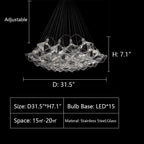 New Oversize Modern Minimalist Glass Art Chandelier for Living Room / stairs / foyer