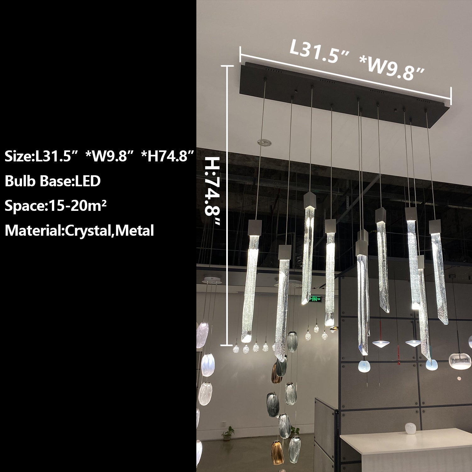 Modern Ash Black Round / rectangle Crystal Sticks Chandelier for Dining Room / living Room / staircase