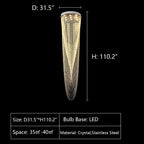 Extra Large Affordable Luxury Tiered Tassel Watefall Crystal Chandelier for Spiral Staircase / villa / hotel