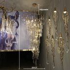 Modern Oversized Luxury Copper Crystal Long Crystal Branch Air Bubble Drop Staircase Light