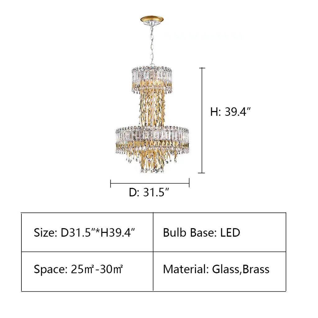 Modern Luxury 2 Layers Crystal Rod Gold Leaves Pendant Light for Living Room / bedroom